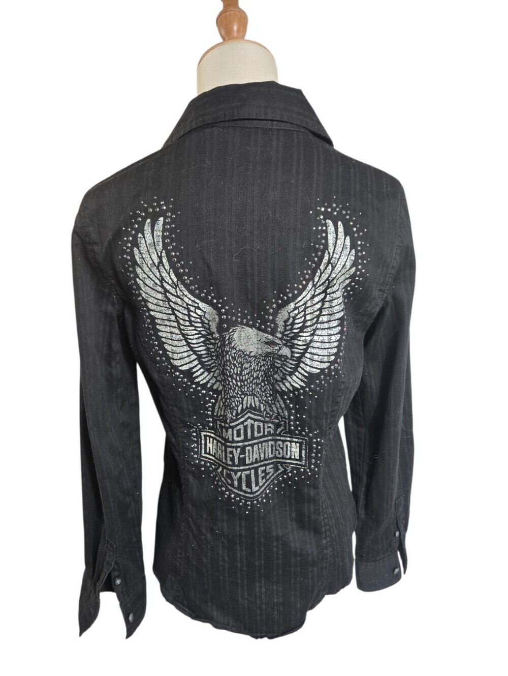 Harley-Davidson Black Eagle Rhinestone Graphic Button-Up Shirt